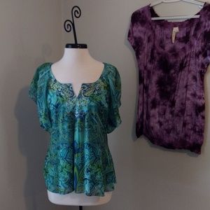 Live and Let Live Aqua Short Sleeve Top Size Large